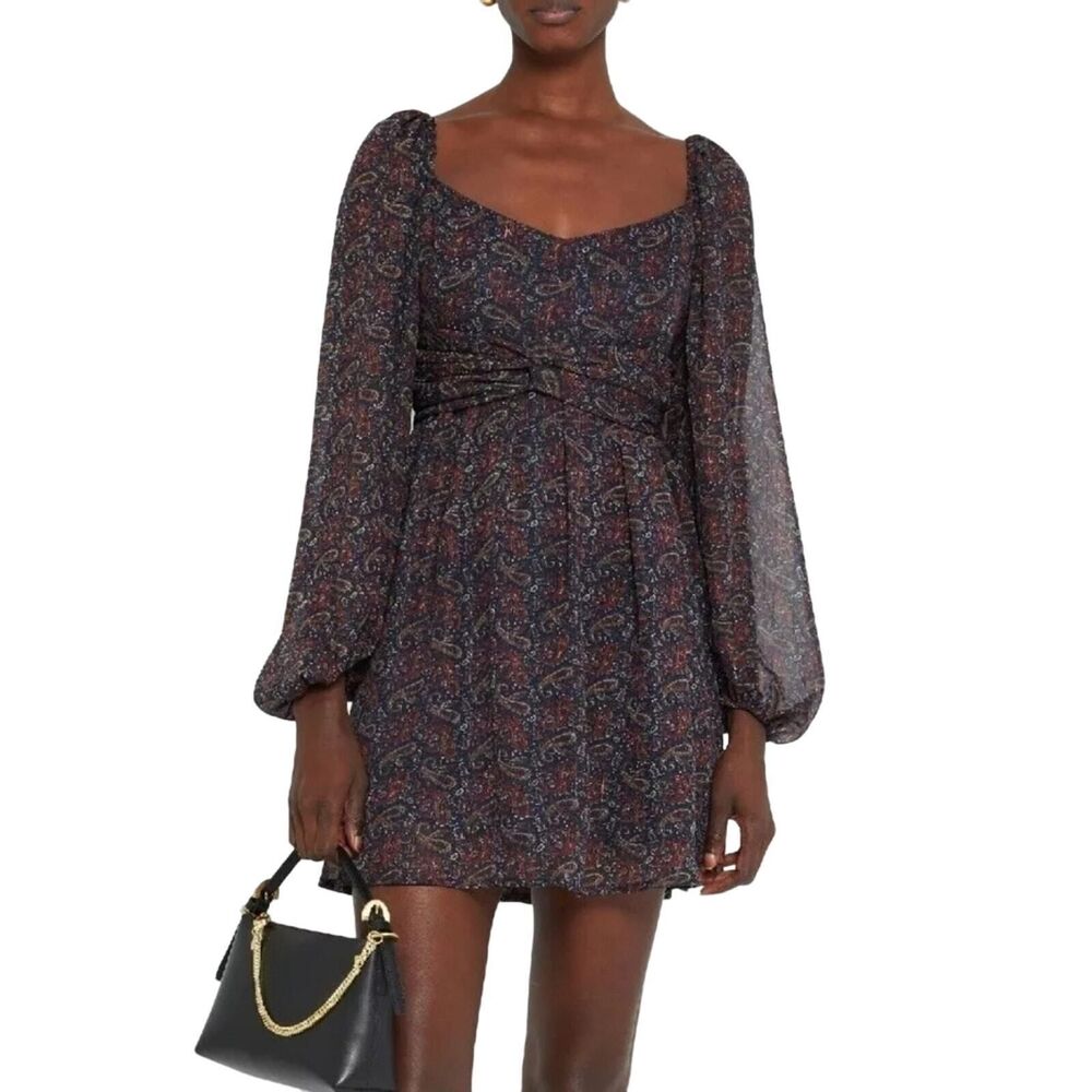 OPT One Pretty Time West Dress Size Medium Womens Blue Paisley Squareneck Sheer